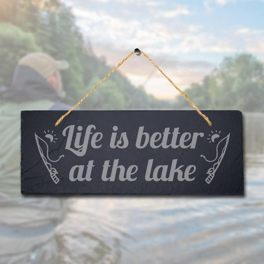 Life Is Better At Lake Laser Engraved Hanging Slate Sea Fishing Ocean Plaque Sign