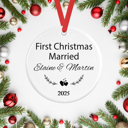 First Christmas As Married Bauble Personalised Names Ceramic Hanging Ornament