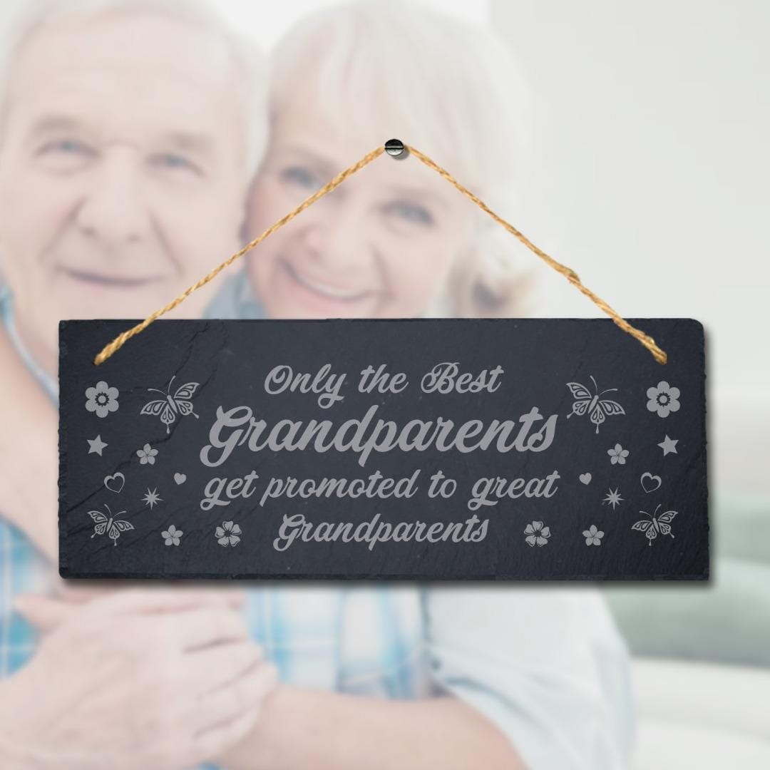 Engraved Slate Grandparents Gift Sign with Jute Rope