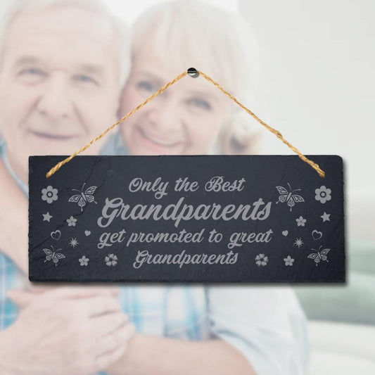 Engraved Slate Grandparents Gift Sign with Jute Rope