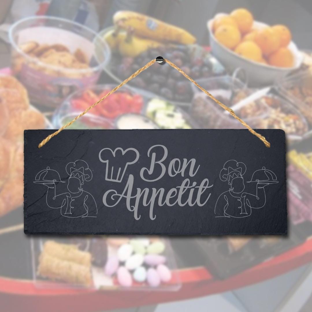 Bon Appetite Laser Engraved Hanging Slate Kitchen Restaurant Home Plaque Sign