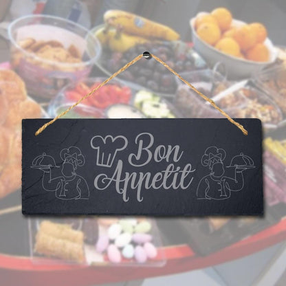Bon Appetite Laser Engraved Hanging Slate Kitchen Restaurant Home Plaque Sign