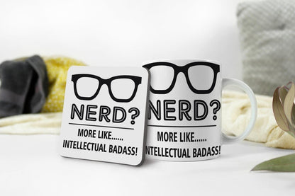 Nerd Mug & Coaster Set More Like Intellectual Funny Birthday Christmas Tea Gift