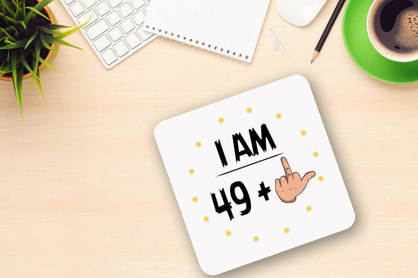 Funny 50th Birthday Mug & Coaster Set: Rude Middle Finger Design