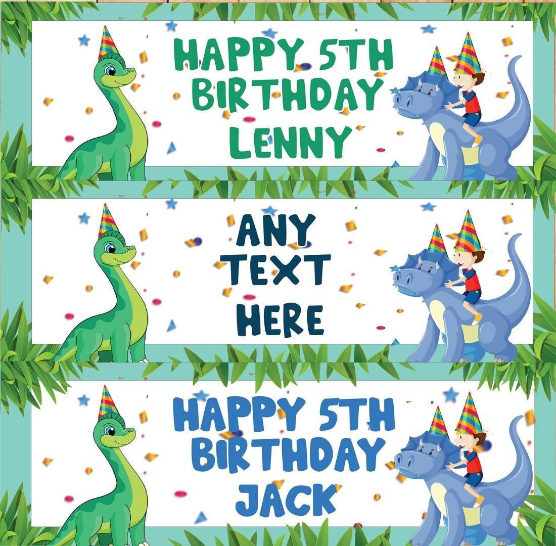 2x Personalised Dinosaur Birthday Banner Set: Jurassic Party Decor