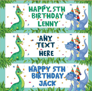 2x Personalised Dinosaur Birthday Banner Set: Jurassic Party Decor