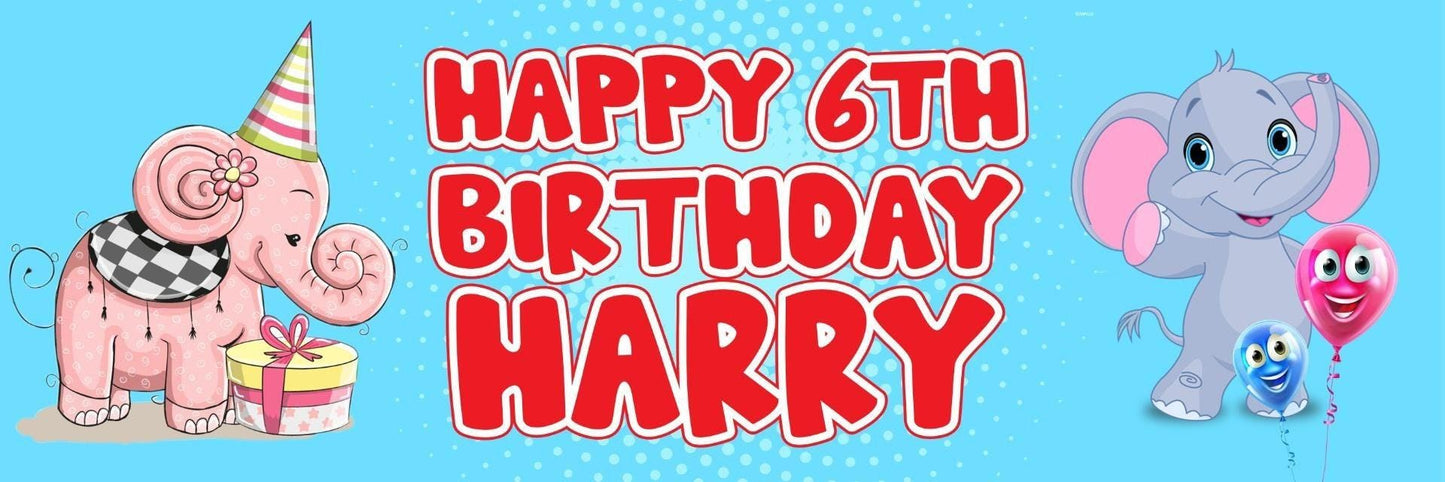 2 Personalised Birthday Elephant Party Celebration Banner Decoration Posters