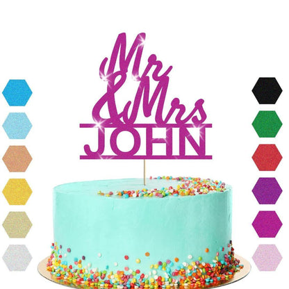 Personalised Mr & Mrs Glitter Cake Topper: Wedding Anniversary Decoration