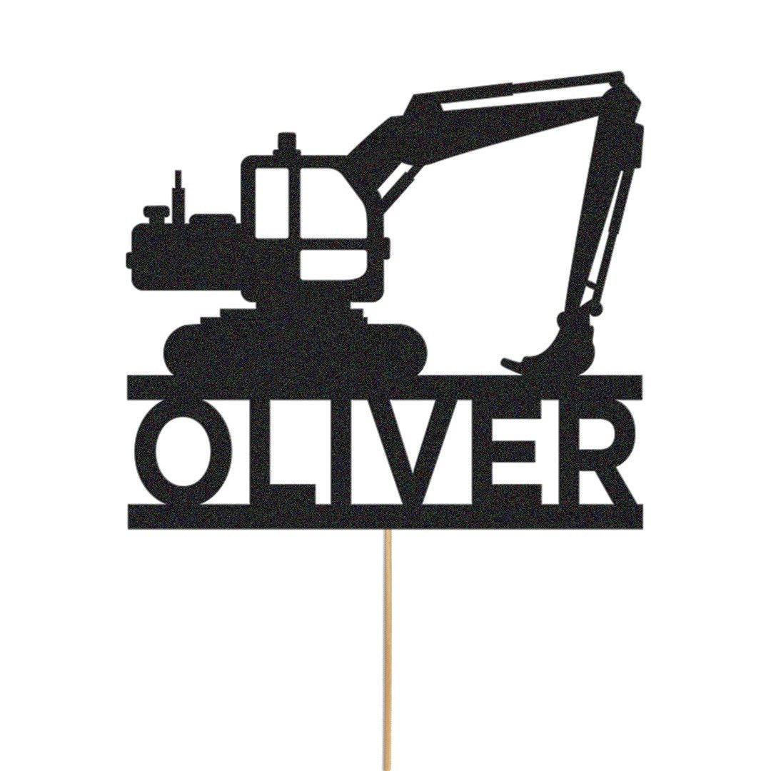Personalised Glitter Digger Cake Topper: Construction Birthday Decor