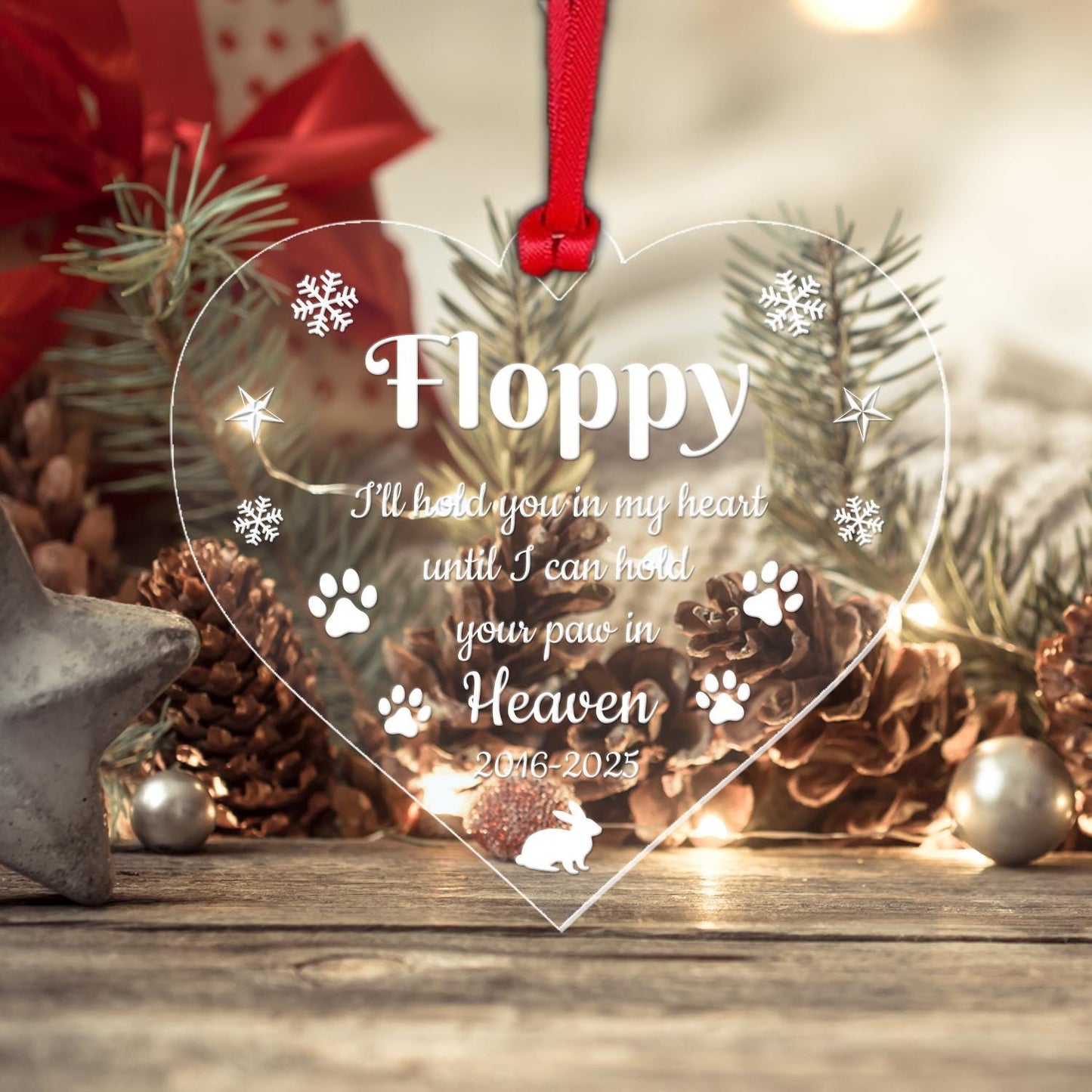 Personalised Rabbit Memory Christmas Bauble Pet Xmas Memorial Decoration Gift