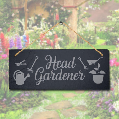 Head Gardener Laser Engraved Hanging Slate Flower Garden Home Decor Plaque Sign