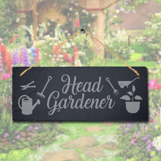 Head Gardener Laser Engraved Hanging Slate Flower Garden Home Decor Plaque Sign
