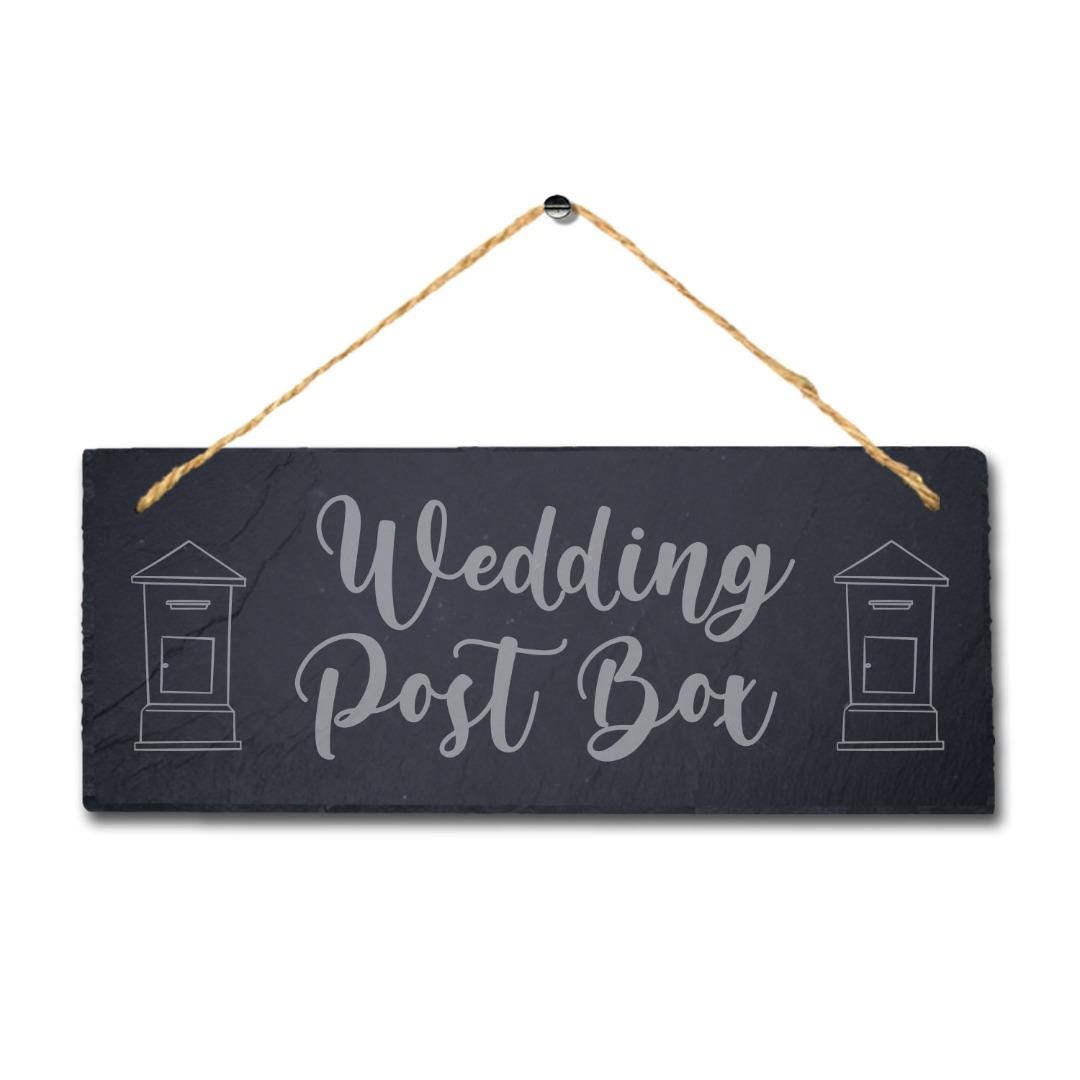 Wedding Post Box Laser Engraved Hanging Rustic Slate Greetings Gift Plaque Sign