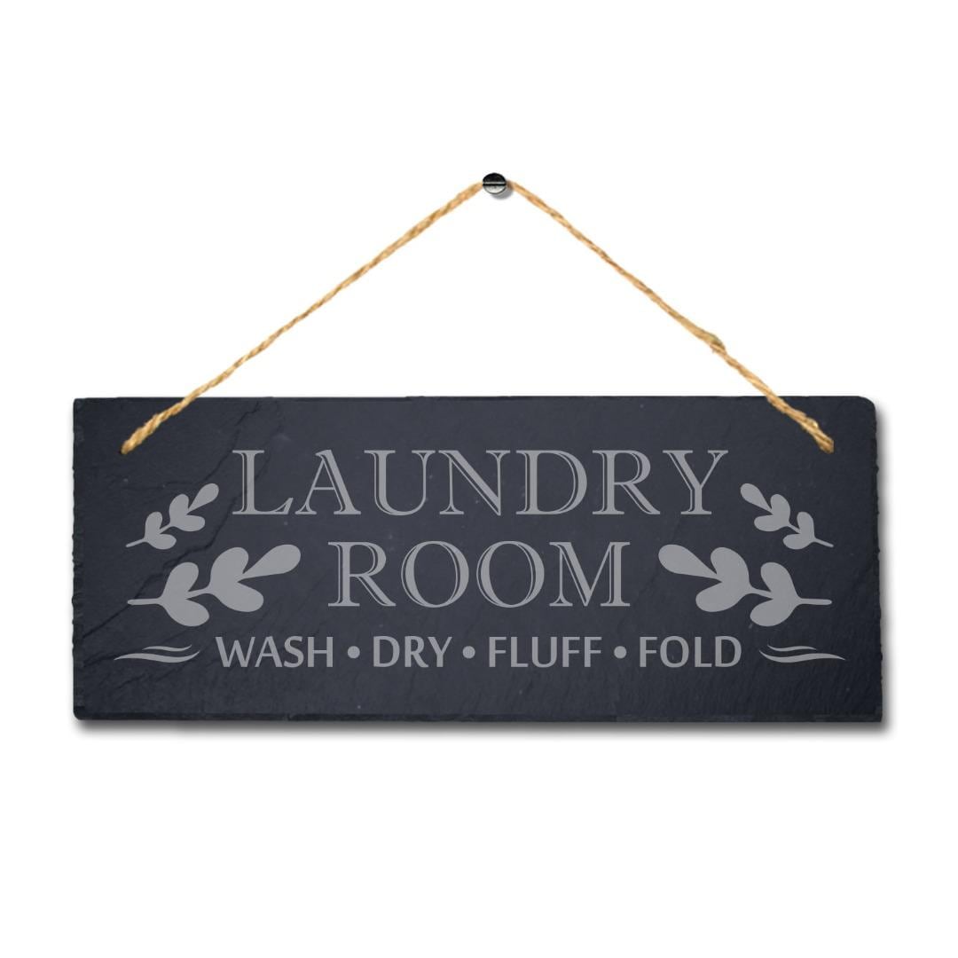 Laundry Room Wash Dry Fold Laser Engraved Hanging Slate Laundry Hub Plaque Sign