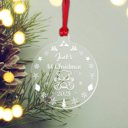 Personalised Babys First Christmas Bauble 1st Xmas Teddy Tree Decoration Gift