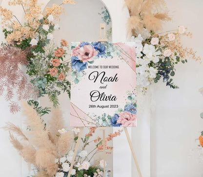 Personalised Wedding Welcome Sign: Elegant Floral Entrance Poster (A1-A4)