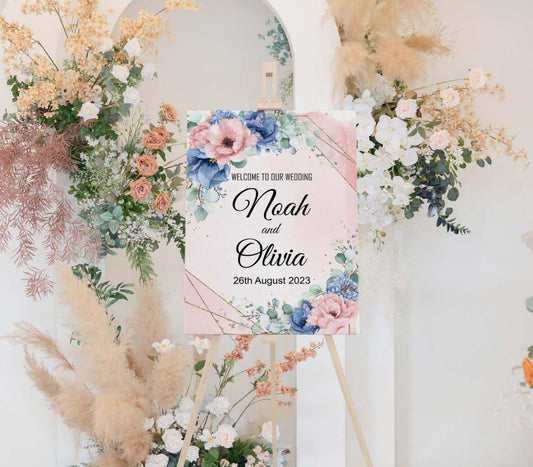 Personalised Wedding Welcome Sign: Elegant Floral Entrance Poster (A1-A4)