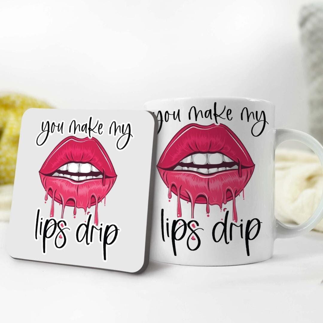 Lips Drip Coffee Mug and Coaster Set - Novelty Gift