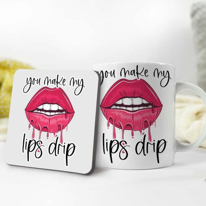 Lips Drip Coffee Mug and Coaster Set - Novelty Gift