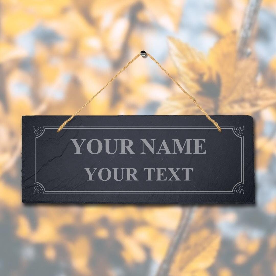 Personalised Name Text Laser Engraved Hanging Slate Memorial Garden Plaque Sign
