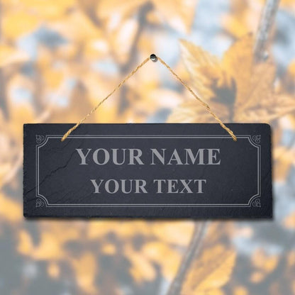 Personalised Name Text Laser Engraved Hanging Slate Memorial Garden Plaque Sign