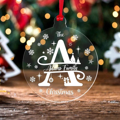 Personalised Christmas Bauble Family Name Monogram Xmas Decoration Gift 2 Sizes