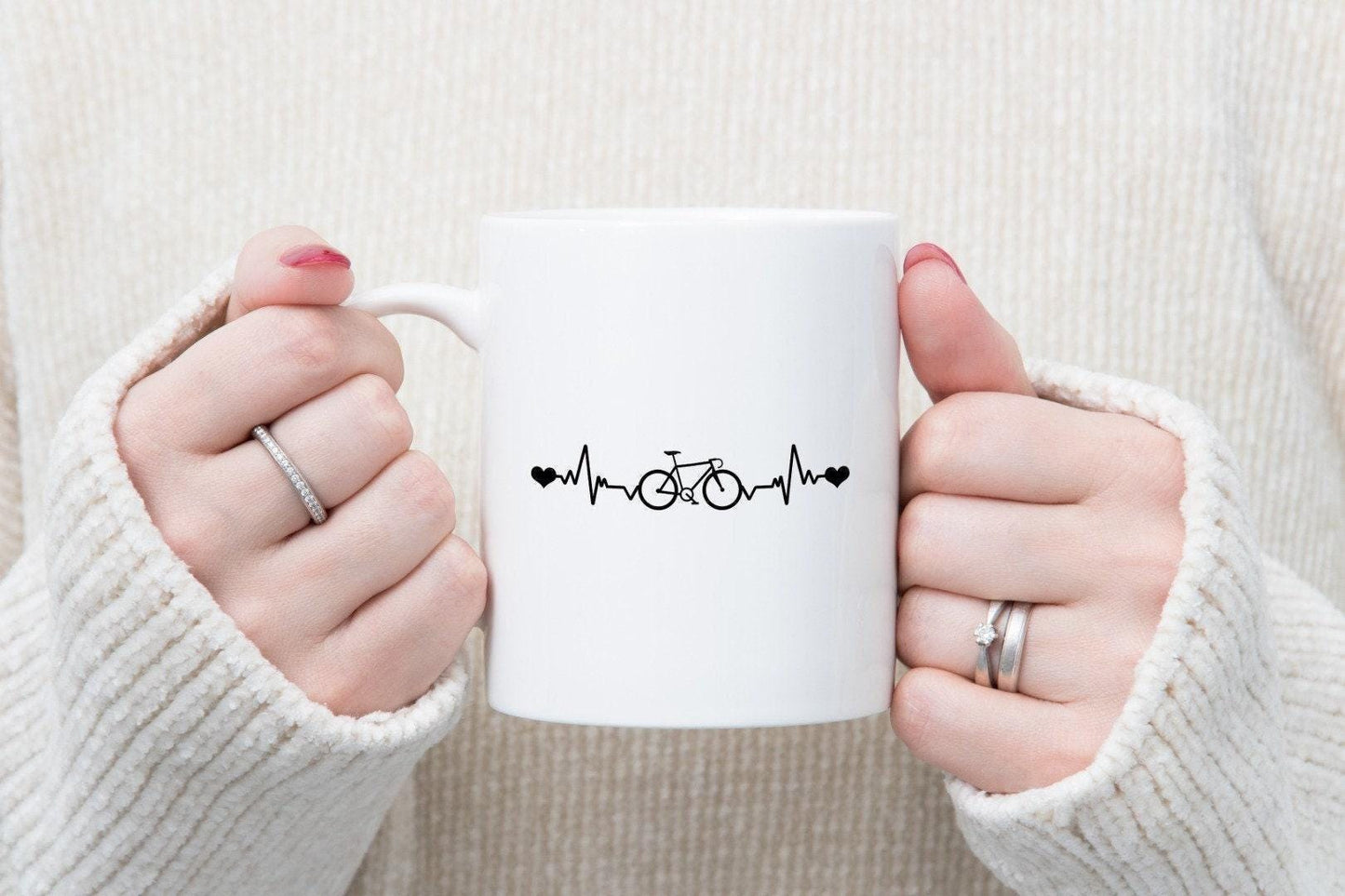 Cycle Heartbeat - Ceramic Novelty Mug & Coaster Coffee Tea Cup Fitness Freak Office Gift