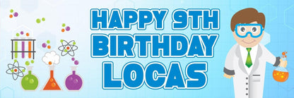 2 Personalised Mad Scientist Birthday Party Celebration Banner Decoration Poster