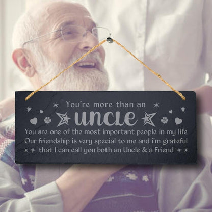 Engraved Slate Uncle Gift: Hanging Plaque Sign with Jute Rope