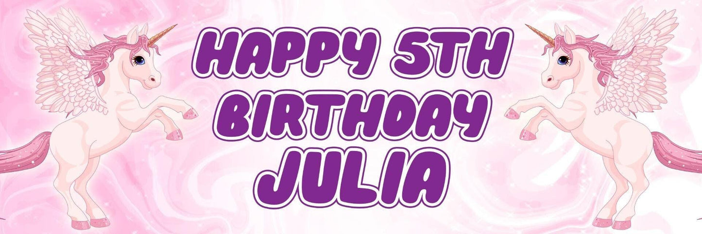 2 Personalised Pink Unicorn Birthday Party Celebration Banners Decoration Poster