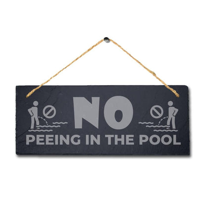 No Peeing In Pool Laser Engraved Hanging Slate Pool Pond Caution Plaque Sign