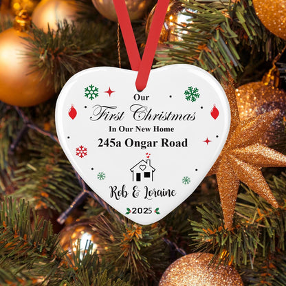 Personalised First Christmas In New Home Ceramic Bauble Ornament