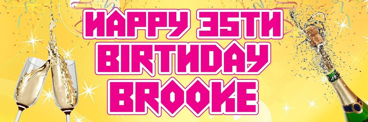 2 Personalised Birthday Banners For Men Women Champagne Themed Party Decoration Posters