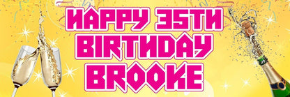 2 Personalised Birthday Banners For Men Women Champagne Themed Party Decoration Posters