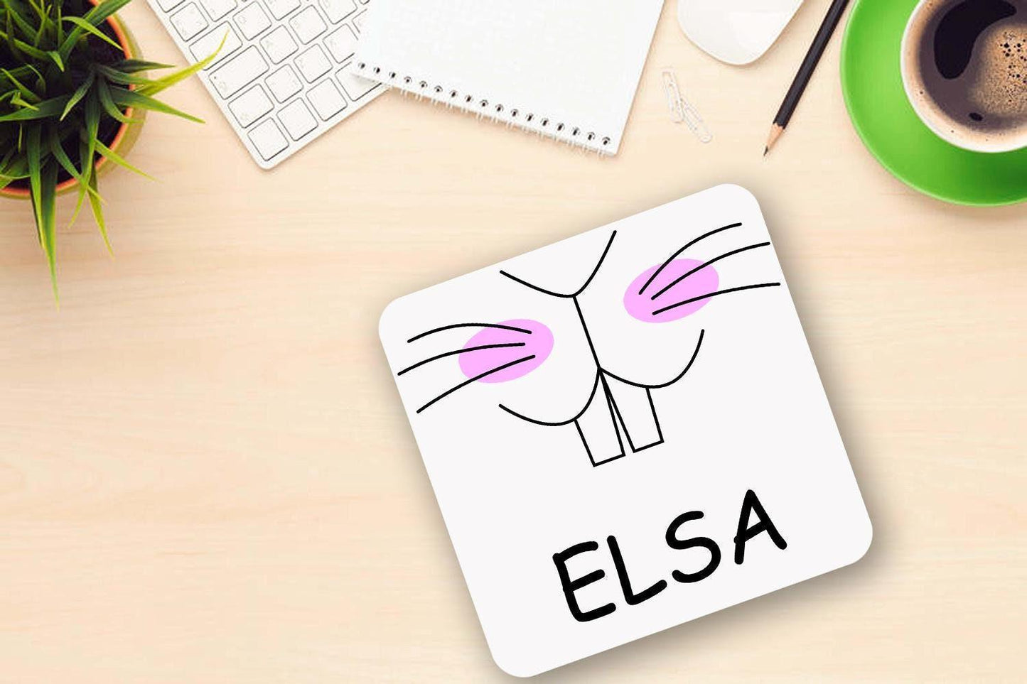 Personalised Bunny Face Mug and Coaster Set: Custom Keepsake Gift