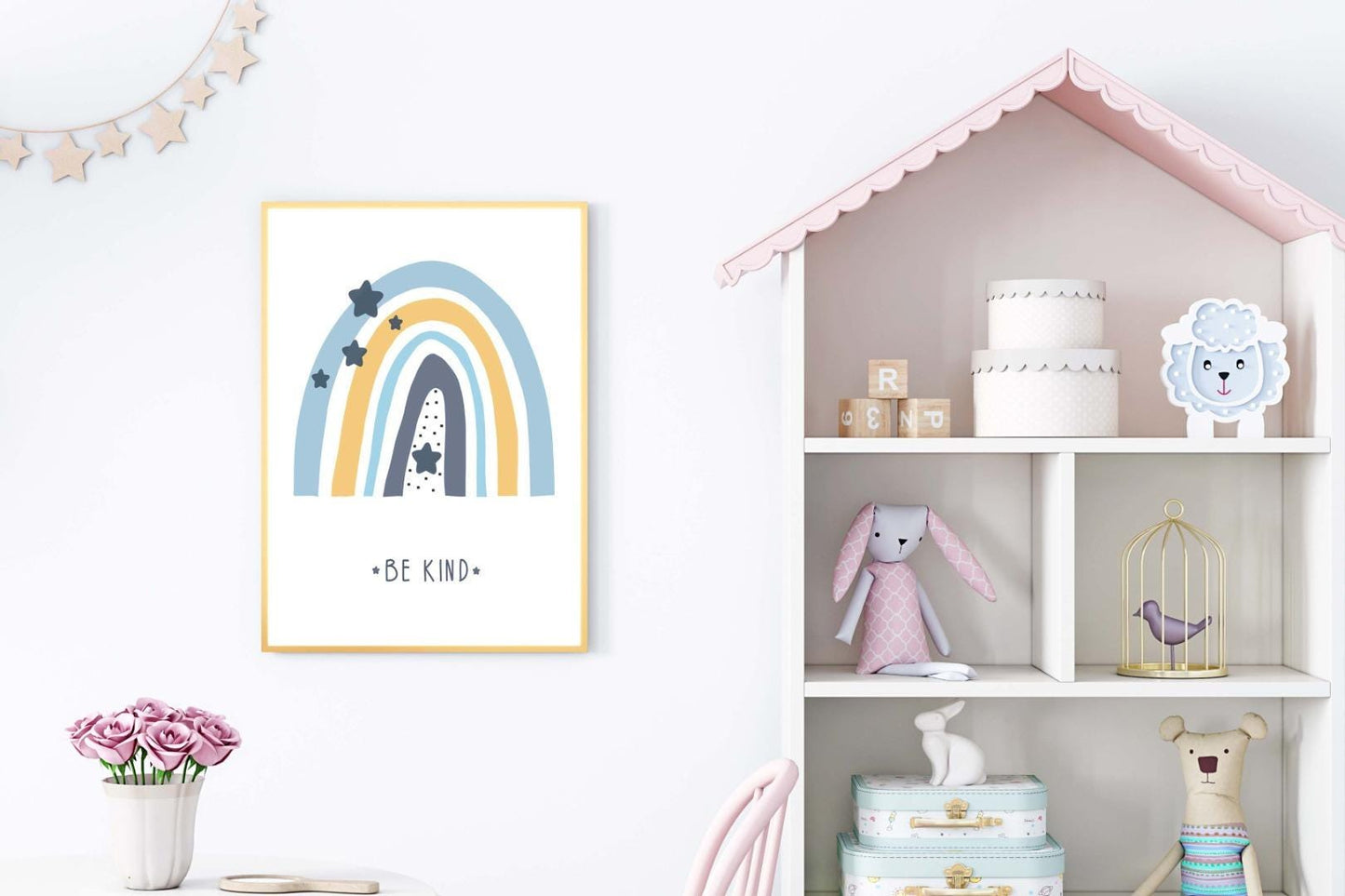 Be Kind Boy Boho Watercolour Hand Painted Effect Rainbow Nursery Wall Art Poster