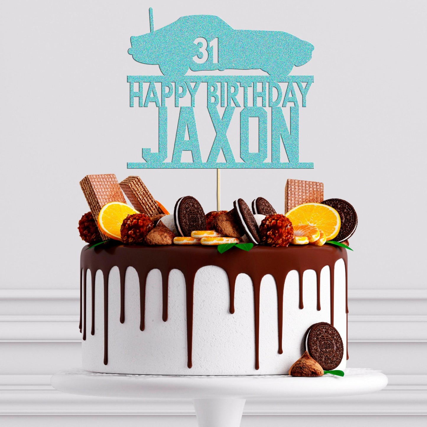 Personalised Racing Car Glitter Cake Topper: Birthday Party Decoration