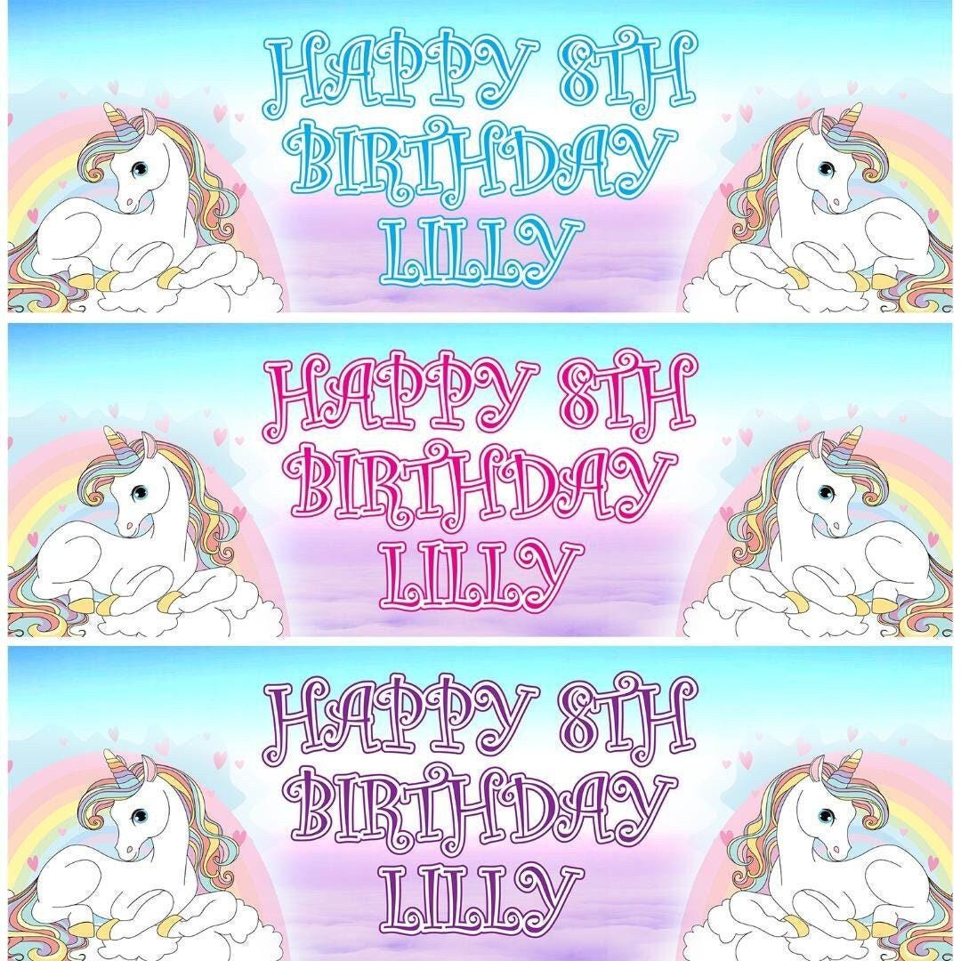 2x Customisable Unicorn On Clouds Birthday Banners Personalised Party Decorations For Girls Fairy-tale Celebrations