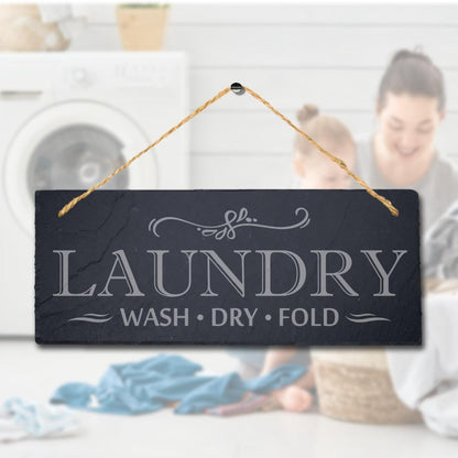 Laundry Wash Dry Fold Laser Engraved Hanging Slate Laundry Hub Home Plaque Sign