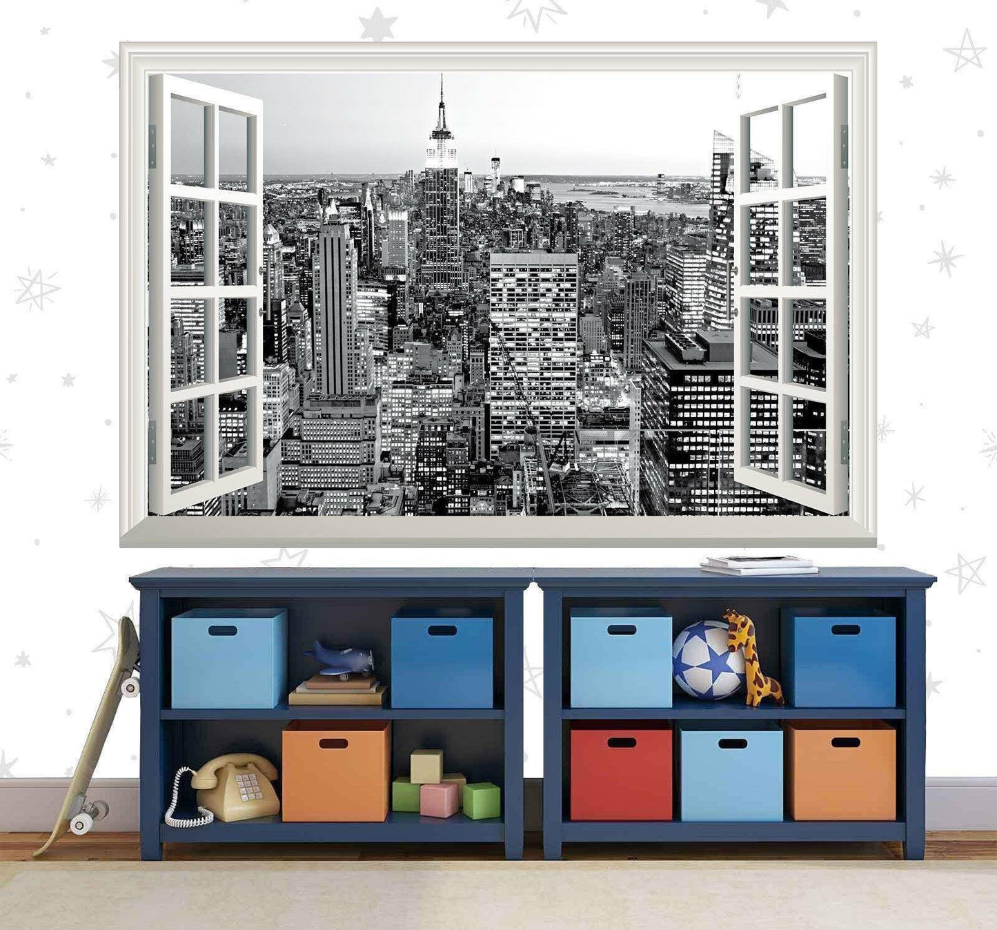 Empire State Building Wall Decal: 3D Window View, NYC Skyline Mural