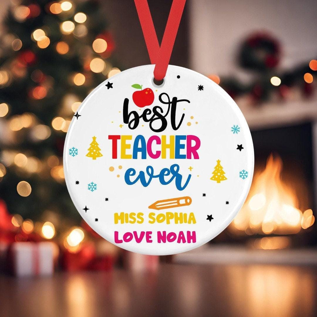 Personalised Best Teacher Ever Christmas Teacher Ceramic Bauble Gift Ta School Nursery Christmas Gift