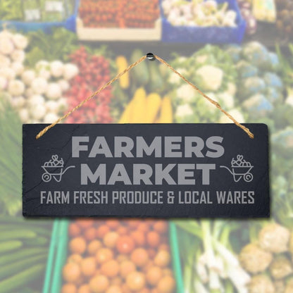 Farmers Market Hanging Slate Sign Engraved Plaque Farm Fresh Food Lovers Gift