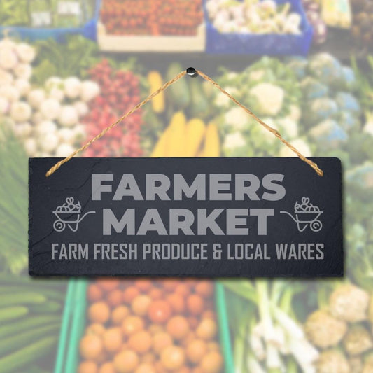 Farmers Market Hanging Slate Sign Engraved Plaque Farm Fresh Food Lovers Gift