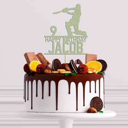 Personalised Glitter Cricket Birthday Cake Topper