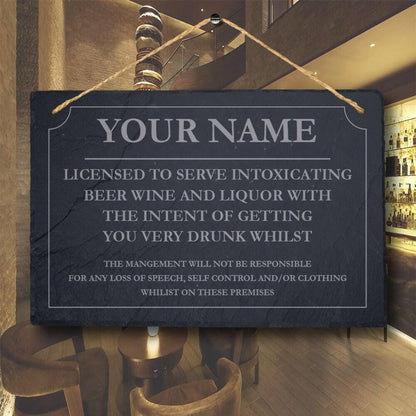 Personalised Bar Sign Plaque Man Cave Shed Laser Engraved Pub Slate Stone Sign