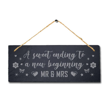 Laser Engraved Slate Wedding Plaque: Sweet Ending New Beginning