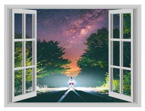 Night Path 3D Window View Wall Decal: Strange Man Vinyl Mural (45cm x 60cm)