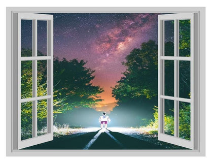 Night Path 3D Window View Wall Decal: Strange Man Vinyl Mural (45cm x 60cm)