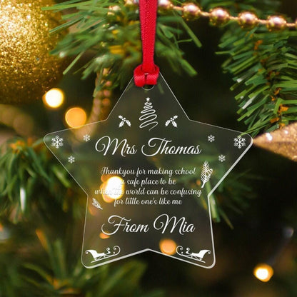 Personalised Teacher Christmas Ornament: Acrylic Star Tree Decor