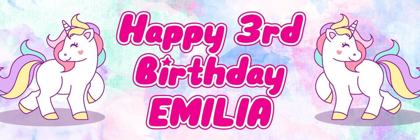 2 Personalised Twin Unicorn Birthday Party Celebration Banner Decoration Posters